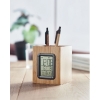 Porte stylo en bambou avec calendrier numérique, réveil et thermomètre publicitaire