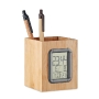 Porte stylo en bambou avec calendrier numérique, réveil et thermomètre publicitaire MANILA